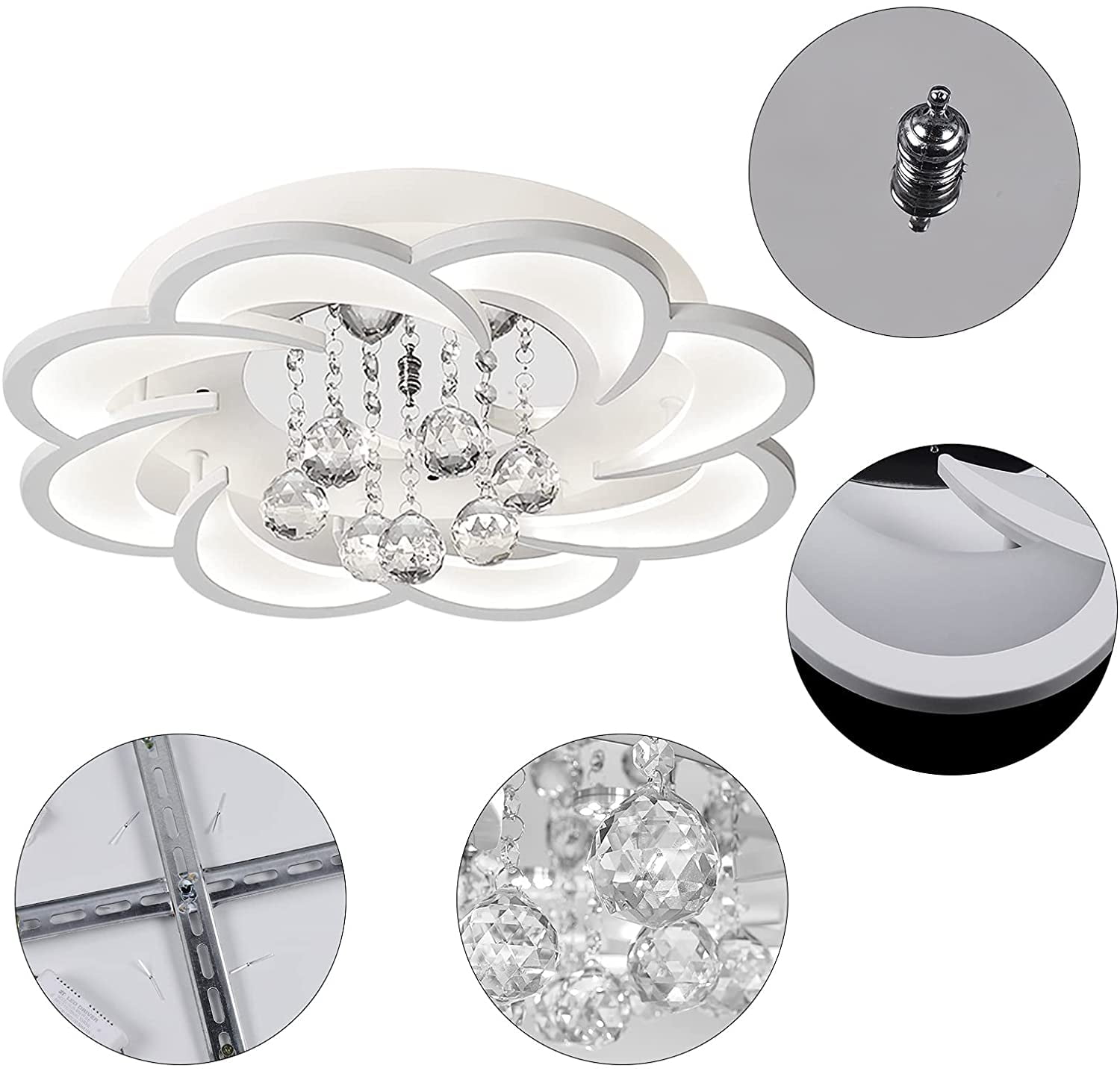 Modern LED Chandelier Fixture Acrylic Crystal Flush Mount Ceiling Lighting Flower Shape Close to Ceiling Lights for Living Room Dining Room Bedroom (Cold Light 52cm)