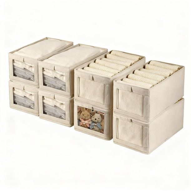 8 cajas de almacenamiento plegables Bolsas organizadoras de ropa tipo cajón Cestas de almacenamiento de tela resistente Adecuadas para ropa, juguetes, libros y uso en dormitorios