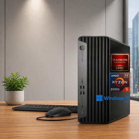 HP EliteDesk 805 G9 SFF Business Desktop, AMD Ryzen 5 8500G (Up to 5.0GHz), 16GB DDR5 RAM, 512GB PCIe SSD, Dual 4K Support, USB-C, HDMI, DP Port, Wi-Fi 6E, Bluetooth 5.3, Keyboard & Mouse, Win 11 Pro