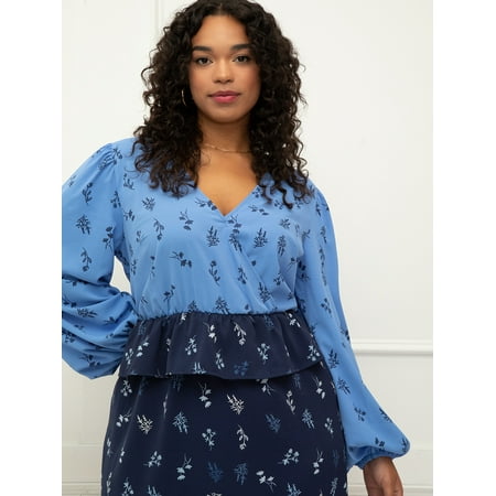 Eloquii Elements Women's Mixed Print Peplum Dress