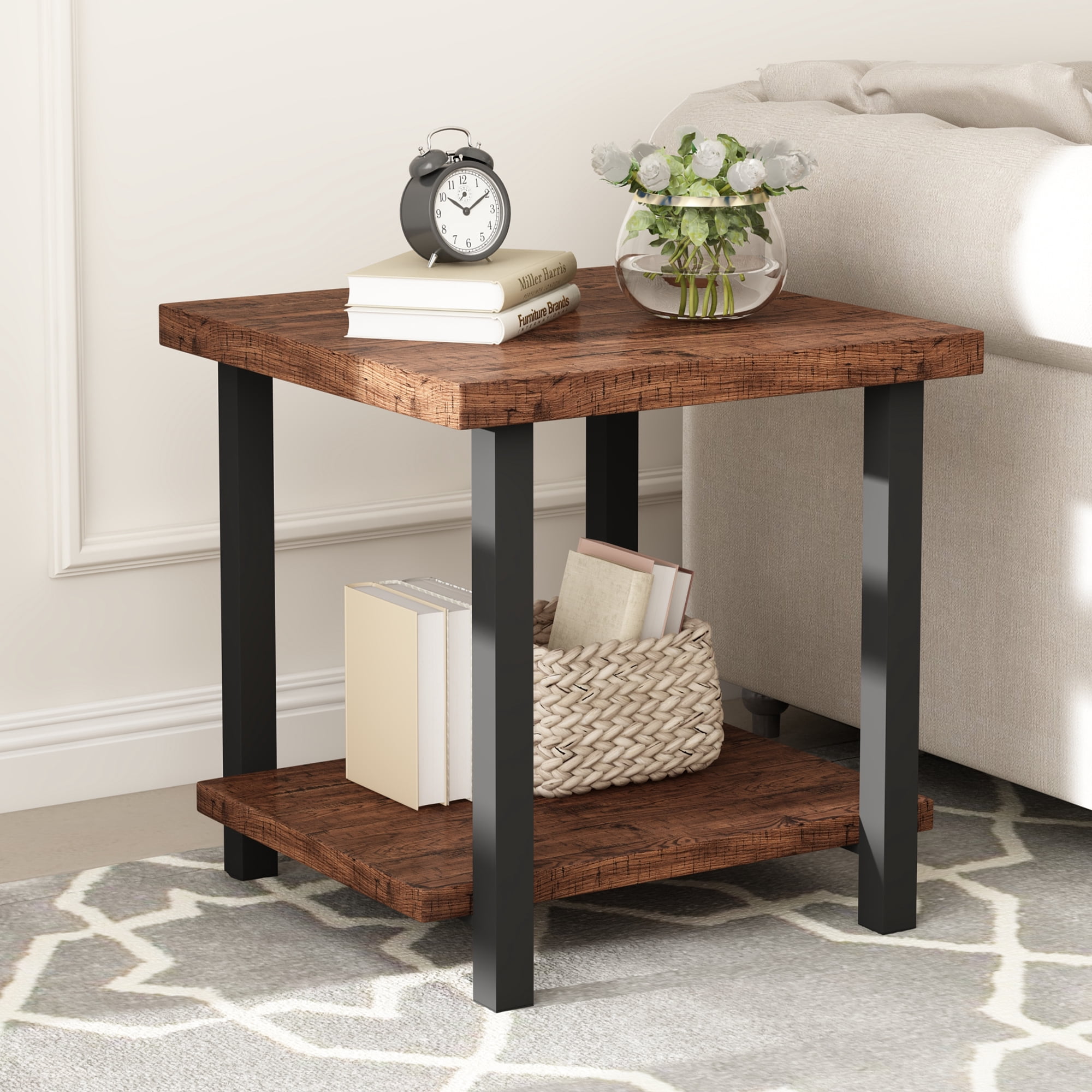 HOMYSHOPY Metal Side Table, 2-Tier End Table, 21.65’’H Nightstand for ...