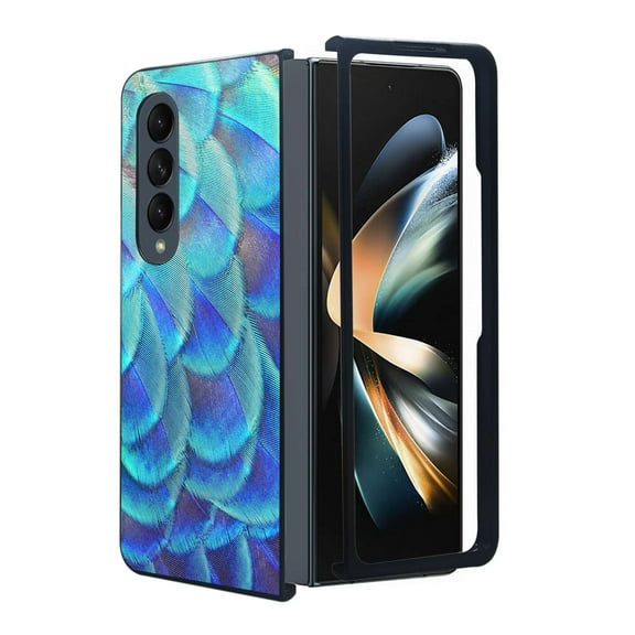 ANJ Protective Snap-On Design Printed Case Compatible with Samsung Galaxy Z Fold 4 - Blue Feather