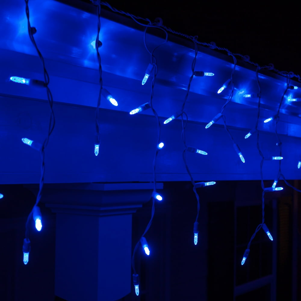 Set of 70 Blue Icicle Lights, LED Mini Ice Icicle Christmas Lights