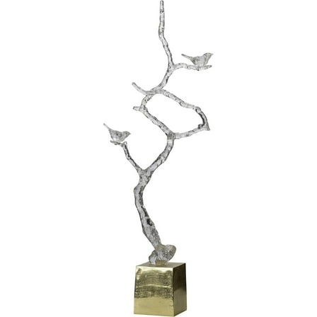 Modern Branch Sculpture with Birds - Aluminum & Resin Stand - 31.5" Tall Home Decor