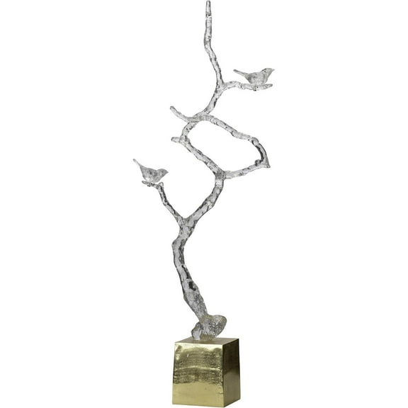 Modern Branch Sculpture with Birds - Aluminum & Resin Stand - 31.5" Tall Home Decor