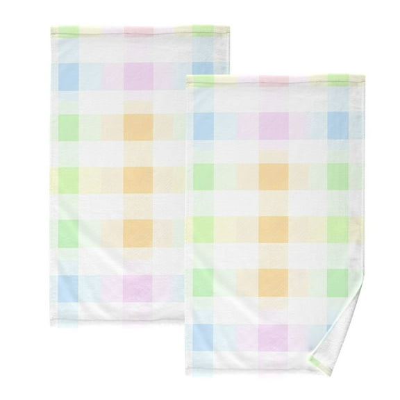 Ryvnso Pastel Checkered Cotton Hand Towels Sets Face Towel 2 PCs Bathroom Decorative