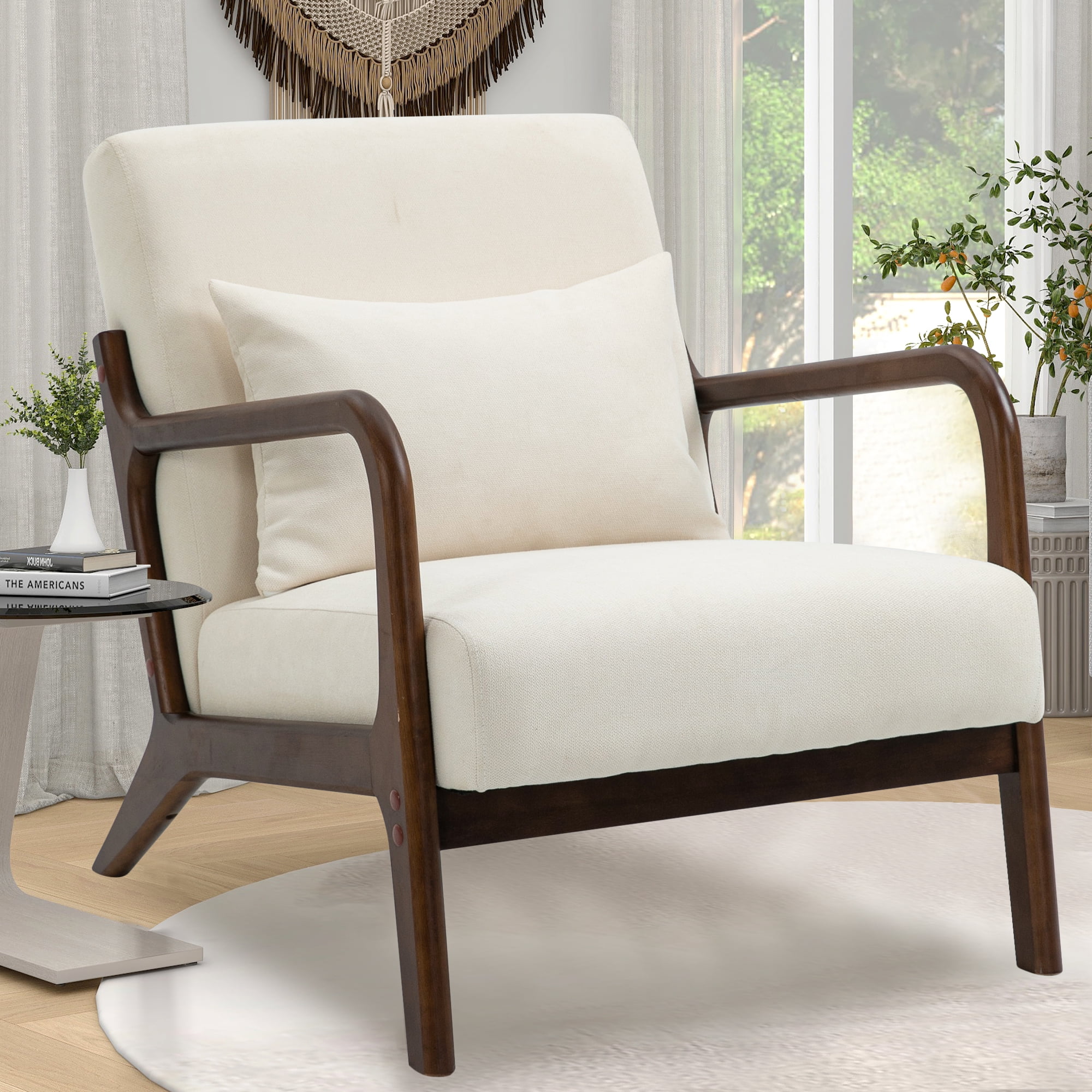 LegaHome Mid Century Arm Chair Upholstered Velvet Fabric Accent Chairs with Wood Frame and Waist Cushion Modern Cushioned Reading Armchair Lounge