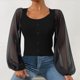 thumbnail image 2 of Suéteres de invierno Gibobby de punto, Blusa de manga larga de encaje, cuello redondo, negro, M, 2 of 4