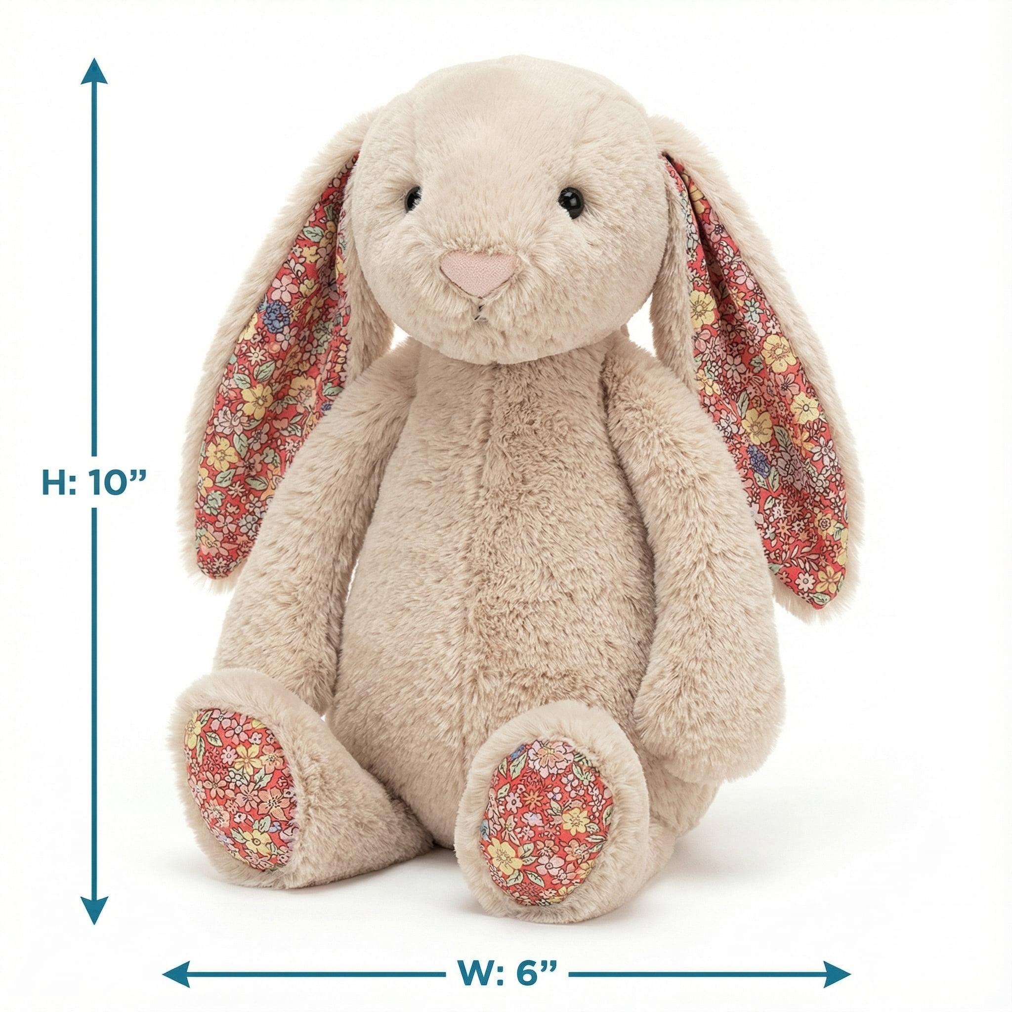 Aximioll 9.8" Shell Blush Pink Easter Bunny Plush Toy with Flower Pattern Ears - Floral Rabbit Stuffed Animal Doll - Soft Blush Pink Plushie for Baby Girl Shower Gift & Cottagecore Spring Decor