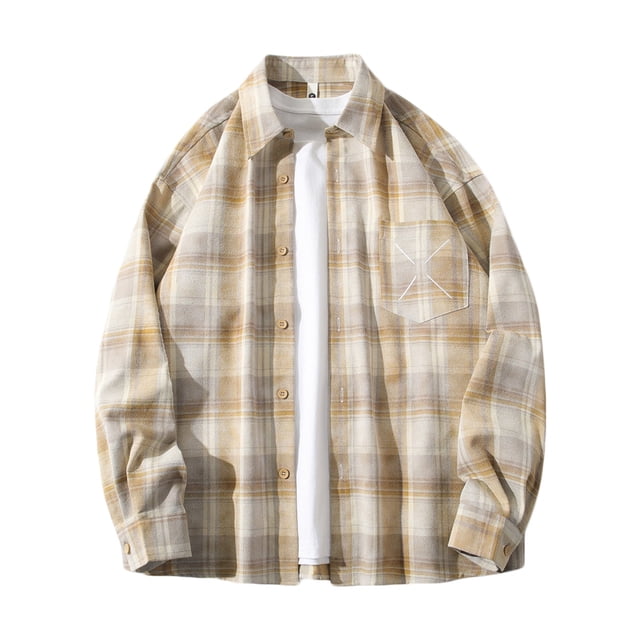 TIMIFIS Chemise Décontractée à Carreaux pour Hommes en Coton à Manches Longues Col Rabattu avec Poche