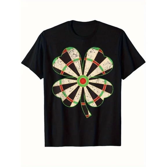 Vintage Distressed Dartboard Shamrock for Men Short Sleeve Graphic T-Shirt