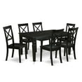 thumbnail image 2 of WEBO7-BLK-W 7Pc Rectangle 42/60" Kitchen Table With 18 In Leaf And 6 Wood Seat Dining Chairs, 2 of 6