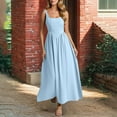 thumbnail image 2 of Htigea Summer Maxi Dress for Women Sleeveless Square Neck Tank Dress Elegant Pleated Flowy Holiday Party Dresses Light Blue,S, 2 of 7