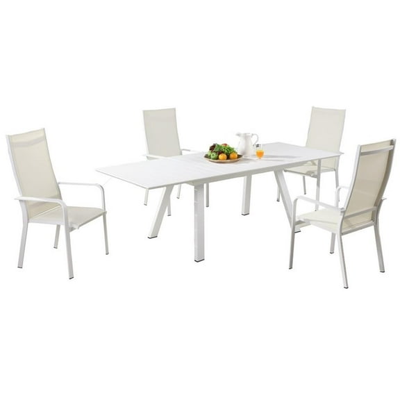 Milan Melbourne Matte White Outdoor 5-Piece Dining Set with High Back Chairs