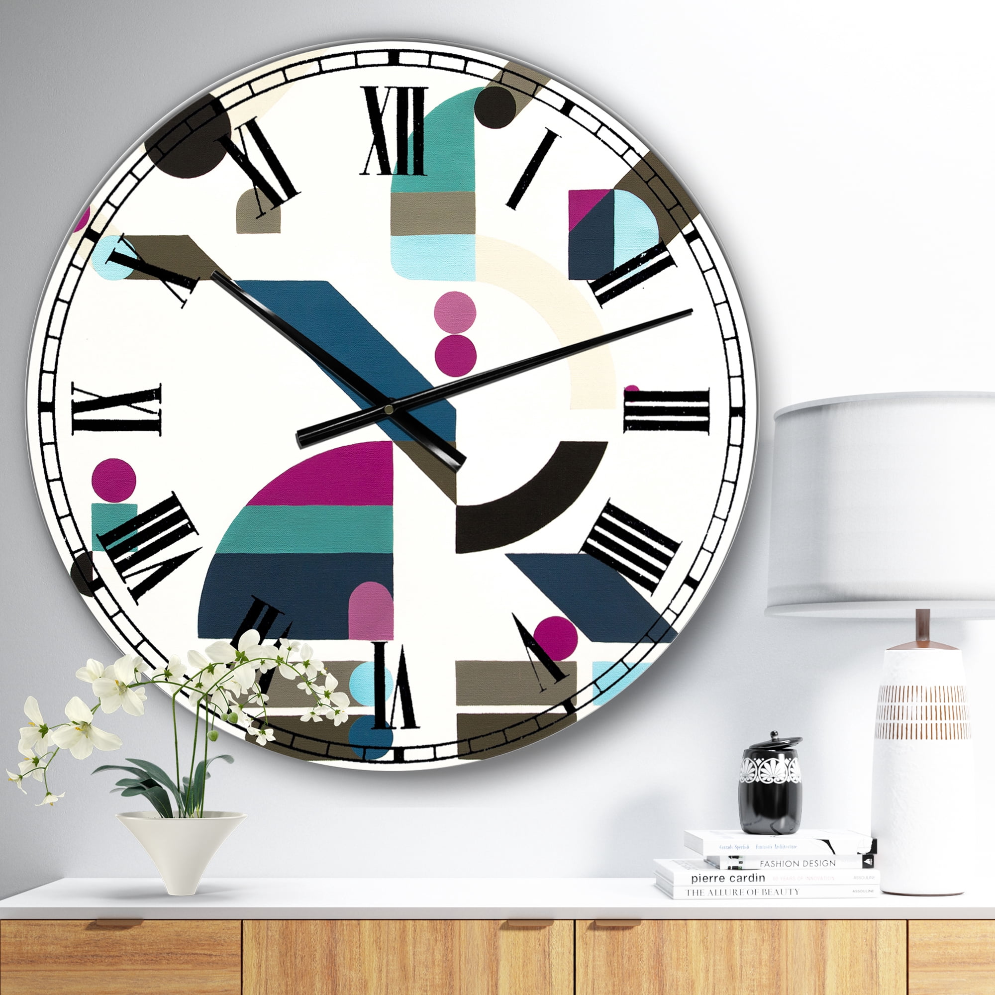 Designart Oversized Multicolor Analog Round Mid-Century Modern Wall Clocks, CLM25094-C23
