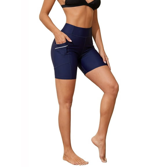 Alove Womens High Waisted Quick Dry Swim Shorts Bathing Suits Bottoms with Pocket and Color Zip