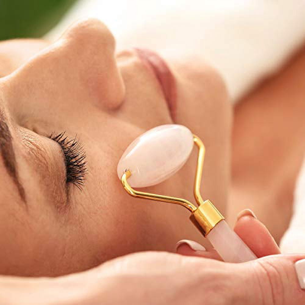 Face Roller Massager - Real Crystals and Gemstones - Massaging Tools for Face, Eyes, Chin, Neck and Anti-Aging - Gua Sha Alternative (Picture Jasper)