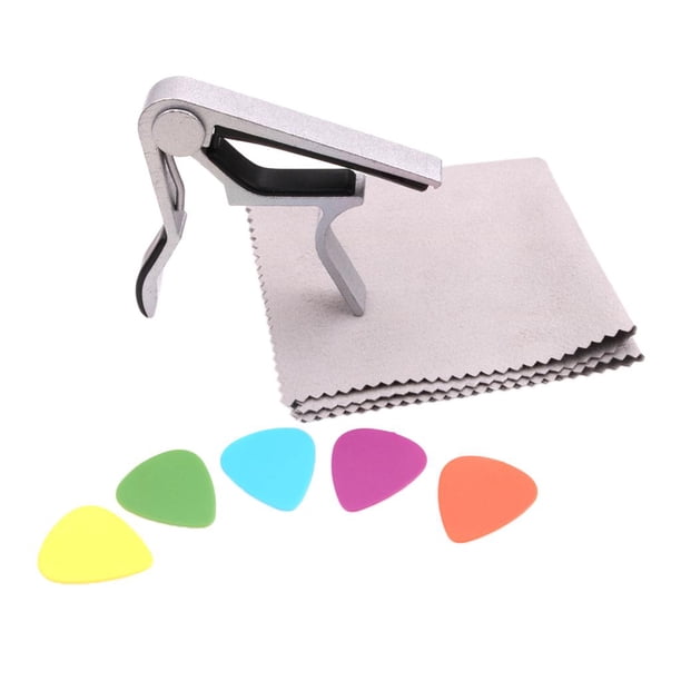 1x Capo 5x Selección de Guitarra 1x Paño de Musical Accesorio de Repuesto Perfecto para Guitarra Eléctrica Plata Hugo Juego de selección de guitarra capo