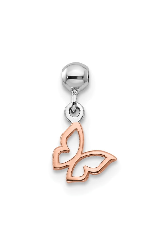 925 Sterling Silver Mio Memento Rhodium & Rose Tone Butterfly Charm Pendant; for Adults and Teens; for Women and Men