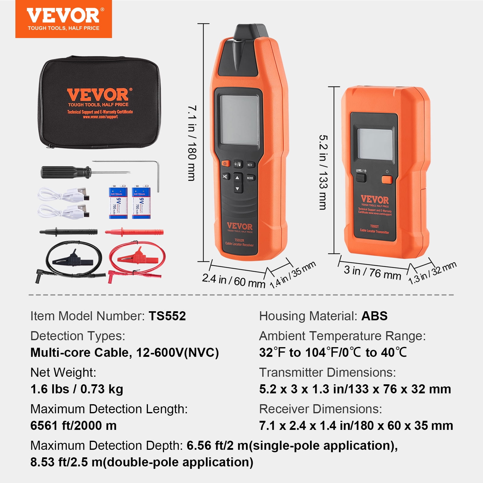 KFFKFF Underground Cable Locator 8.5FT Max. Detection Depth Wire Break Detector
