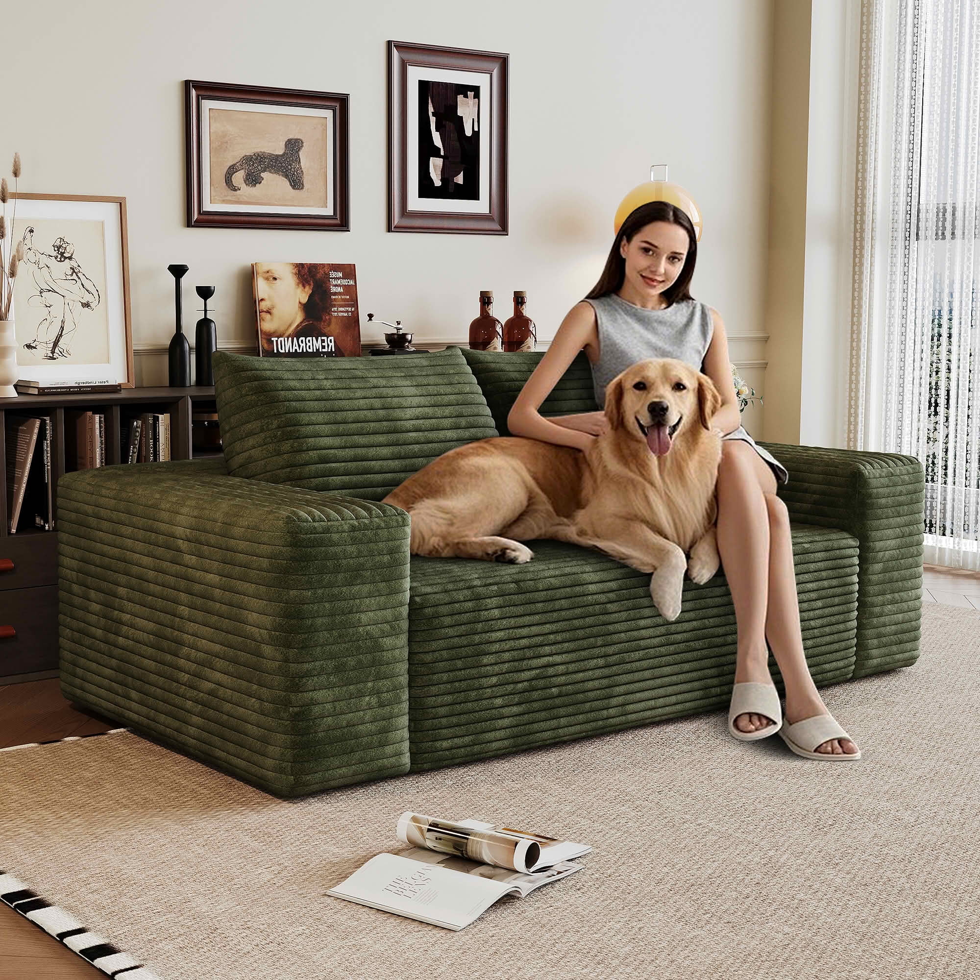 MAYEERTY 63" 2-Seater Corduroy Loveseat Sofa, Deep Seat Comfy Small Couch, No Assembly Leisure Sofa for Living Room Bedroom Apartment Conference Room