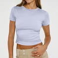 thumbnail image 3 of Dwellite Womens T-Shirts Short Sleeve Workout Tops Crop Cute Tees Compression Casual Y2K Athletic Gym Fitted White 2XL, 3 of 7