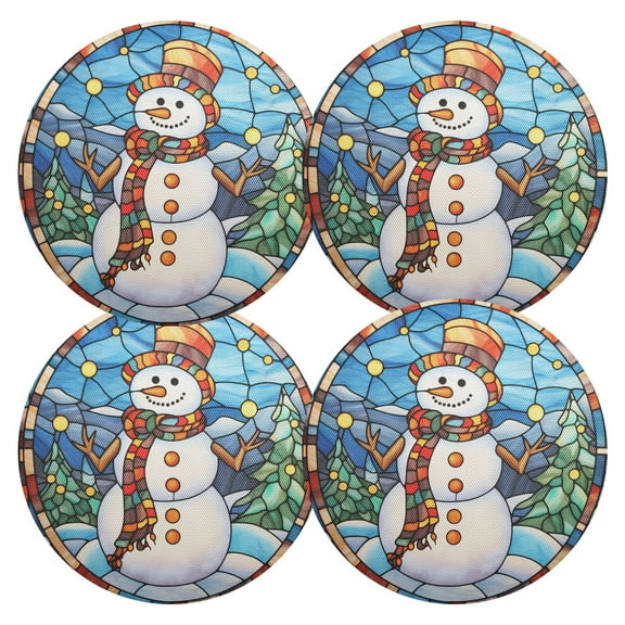 Ryvnso Christmas Snowman Round Plate Mats Dining Table Placemat Set of 4 for Holiday Decoration