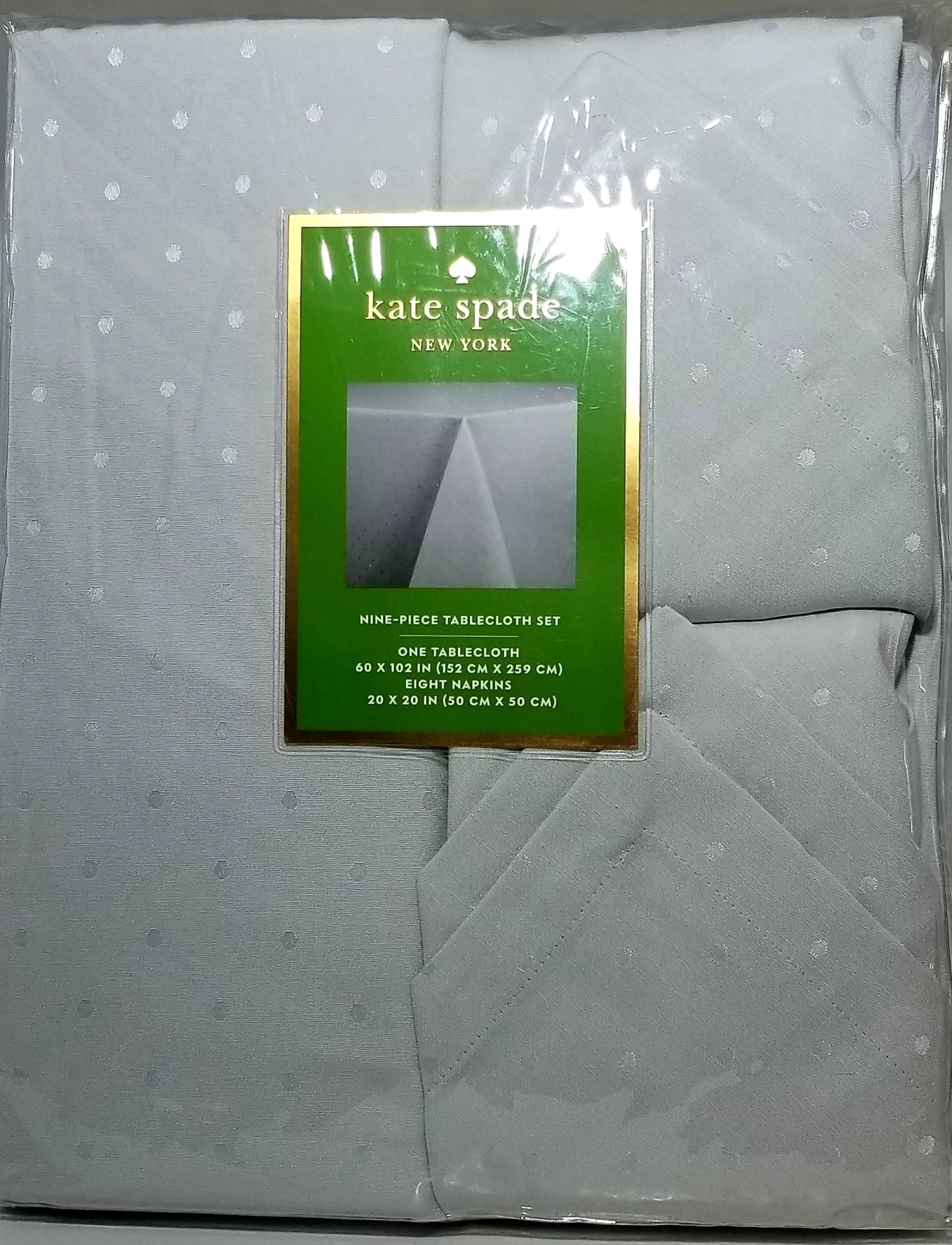 Kate Spade New York Larabee Dot 9 Piece Silver Grey Cotton Tablecloth 60