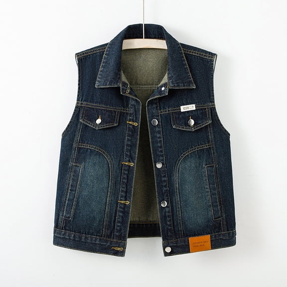 Zysthvn Denim Womens Jackets Sleeveless Single Breasted Casual Plus Size Women's Coats with Pockets Button Solid Vintage Tops