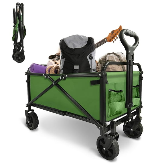 Collapsible Foldable Wagon Beach Cart Large Capacity Heavy Duty Folding Wagon Portable for Outdoor Sports Shopping Camping Green