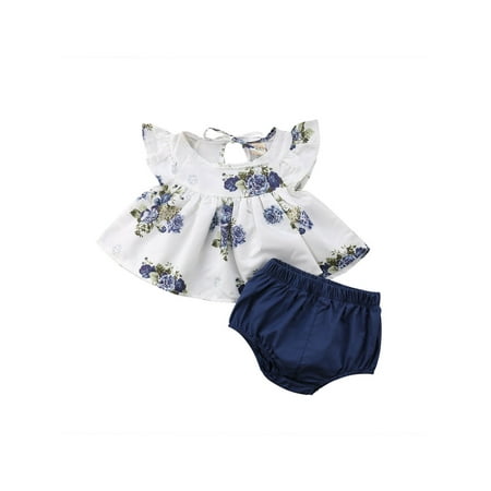 

EYIIYE Baby Girls Flying Sleeve Floral Tops Dress Short Bloomers Suit 0-24M