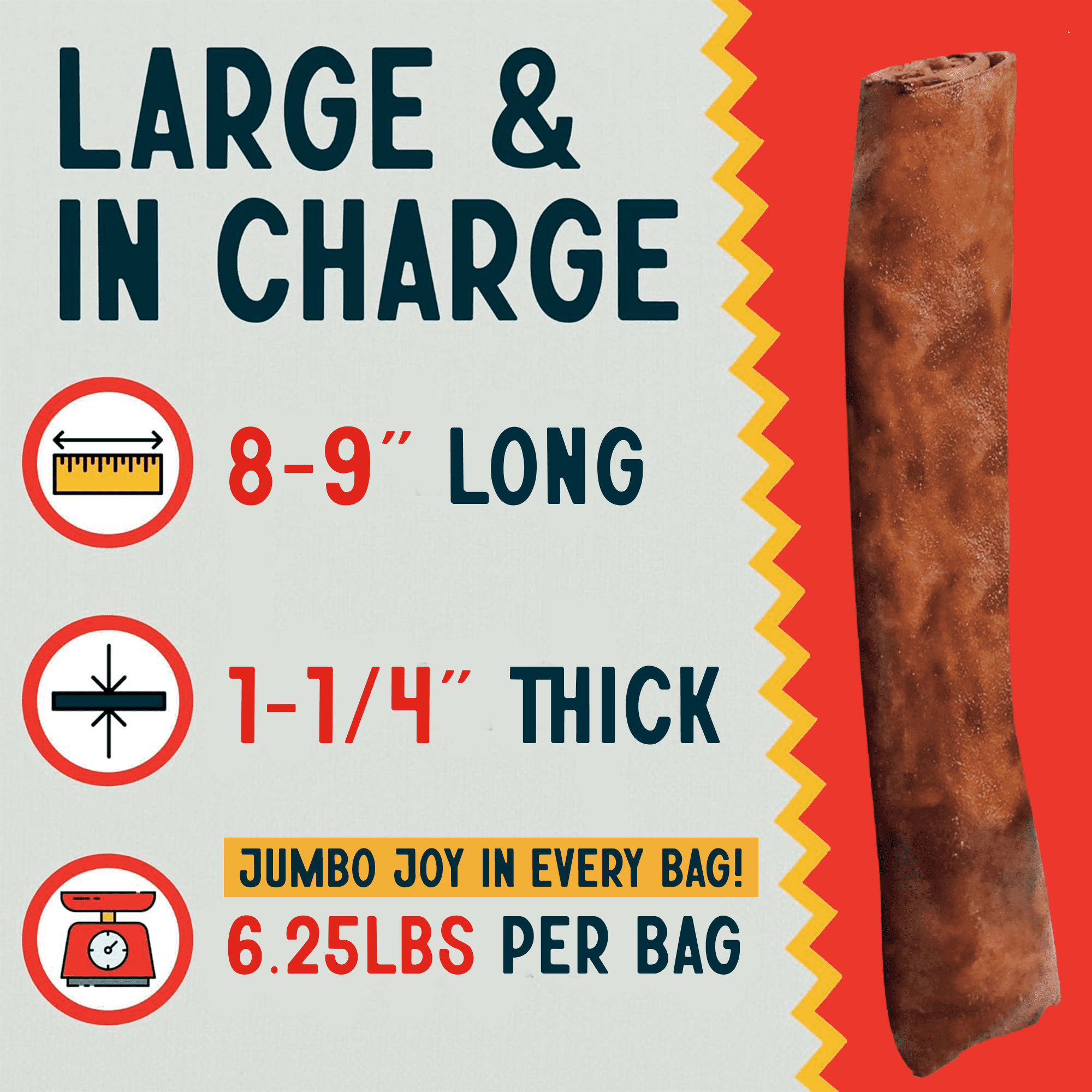 CANINE CHEWS 8-9" Beef Basted Large Rawhide Dog Bones | Retriever Roll Bones for Dog Treats | Canine Chews Beef Basted Rawhide Bones 25 Pack