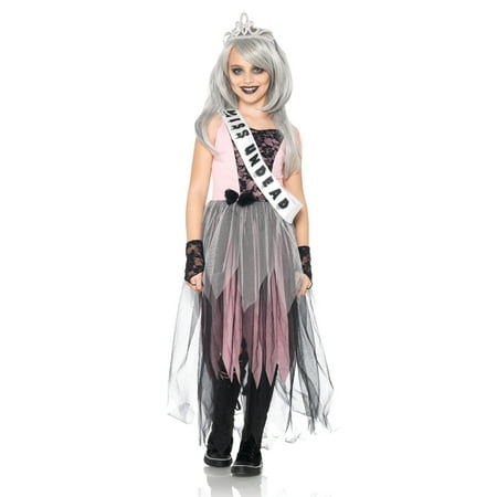 4PC. Girl's Zombie Prom Queen Dress w/ gloves sash & crown