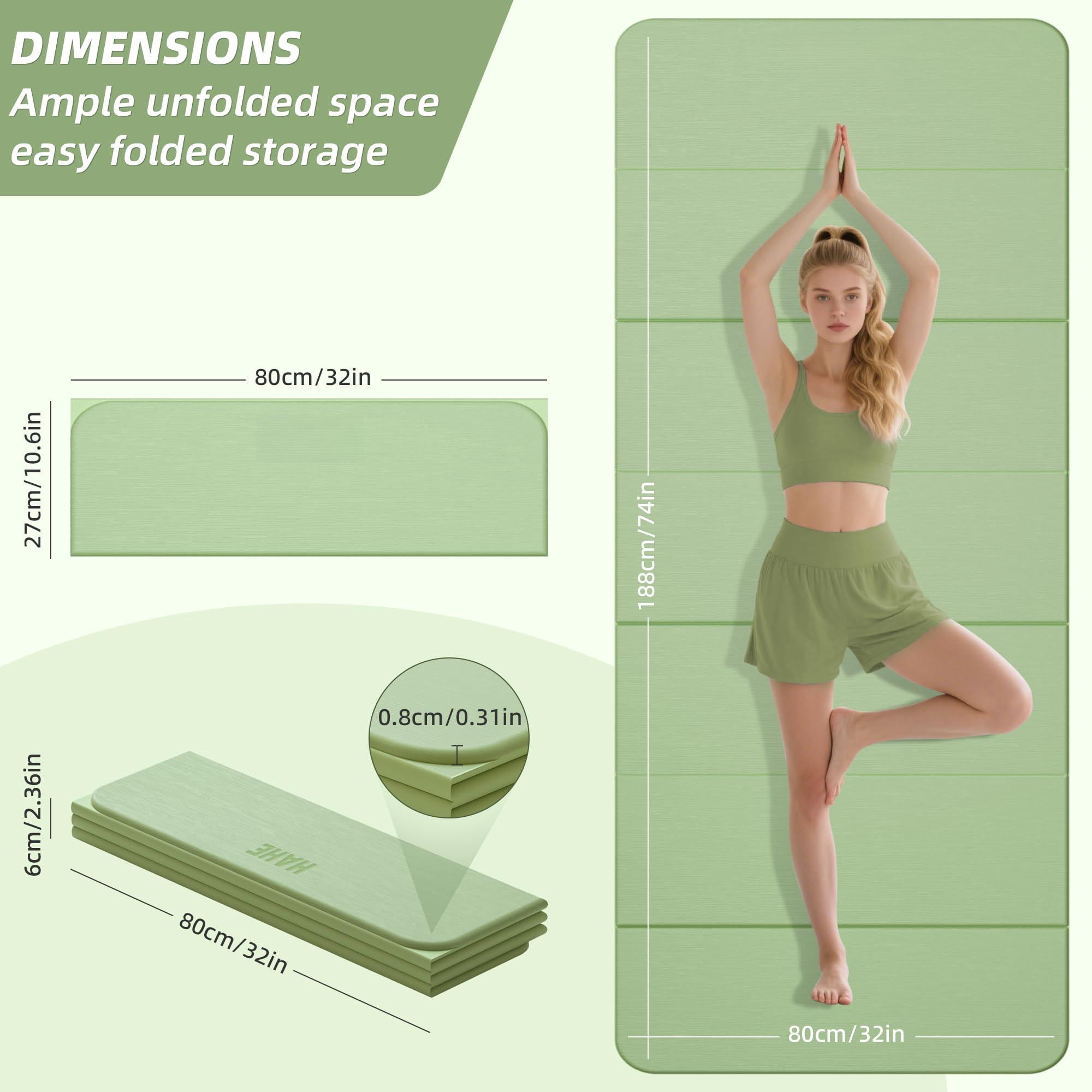 Foldable Yoga Mat 74"lx32"wx1/3"thick Folding Exercise Non-slip Wide Pilates Mats For Home Workout/travel  Portable Thick Yoga/pilates/camping/floor Exercises