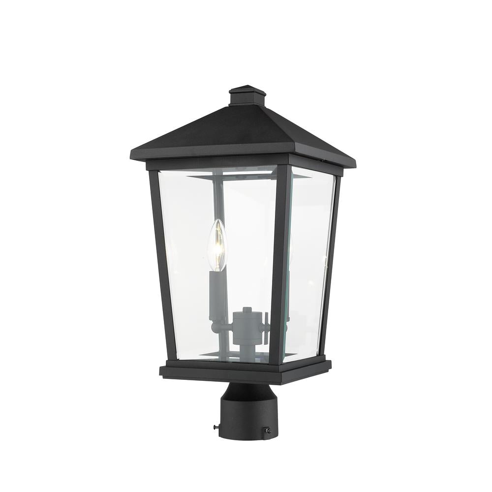 Z-Lite Beacon 2 Light 20" Glass Aluminum Outdoor Lamp Post Fixture in Black