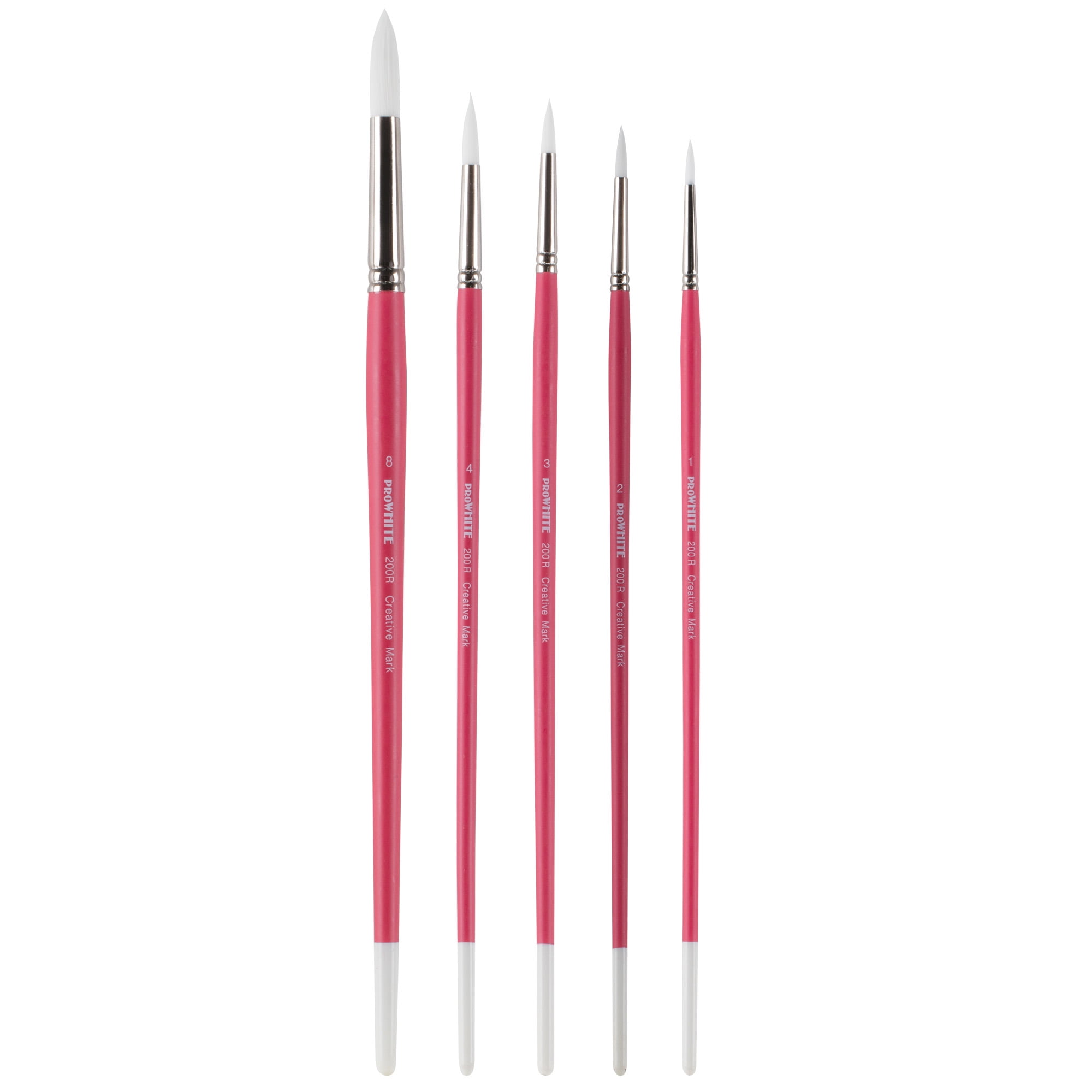 Creative Mark Pro White Soft Filament Acrylic Paint Brushes - Assorted Round Set of 5 - Seamless Ferrule - Short Wood Handle Brushes for Acrylic Painting Acrylic Gouache, Oils & Casein