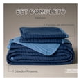 thumbnail image 3 of Edredón Ligero Real Textil + 2 Fundas de Almohada, Juego de Colcha Queen Size, Color Azul Marino/Azul Grisaseo, 3 of 9