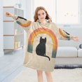 thumbnail image 5 of FORMRS Wearable Blanket Hoodie with Sleeves for Kids Cozy Flannel Sweatshirt, Beige Cat Rainbow, 5 of 7