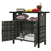 Outdoor Pool Towel Storage Cabinet - Weatherproof PE Rattan Poolside Organizer with Shelf & Cabinet - Mixed Gray - 35.4" H