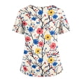 thumbnail image 6 of Delconic Womens Floral Print Scrub Top V Neck Short Sleeve Nurse Uniform Tunic with Pockets Side Slit Workwear Medical Top White L, 6 of 6