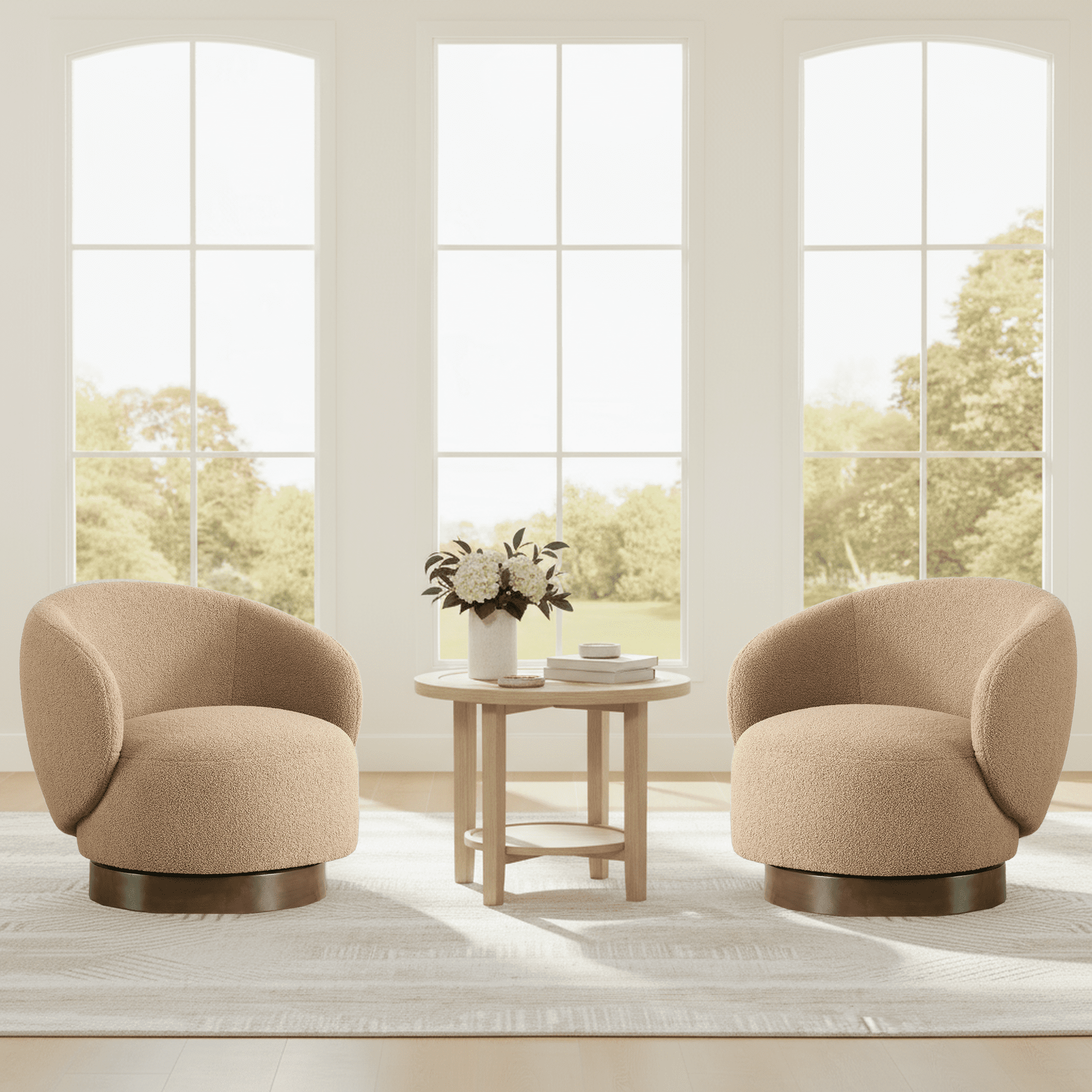 Spruce & Spring Upholstered Swivel Accent Chair with Curved Back Single, Khaki
