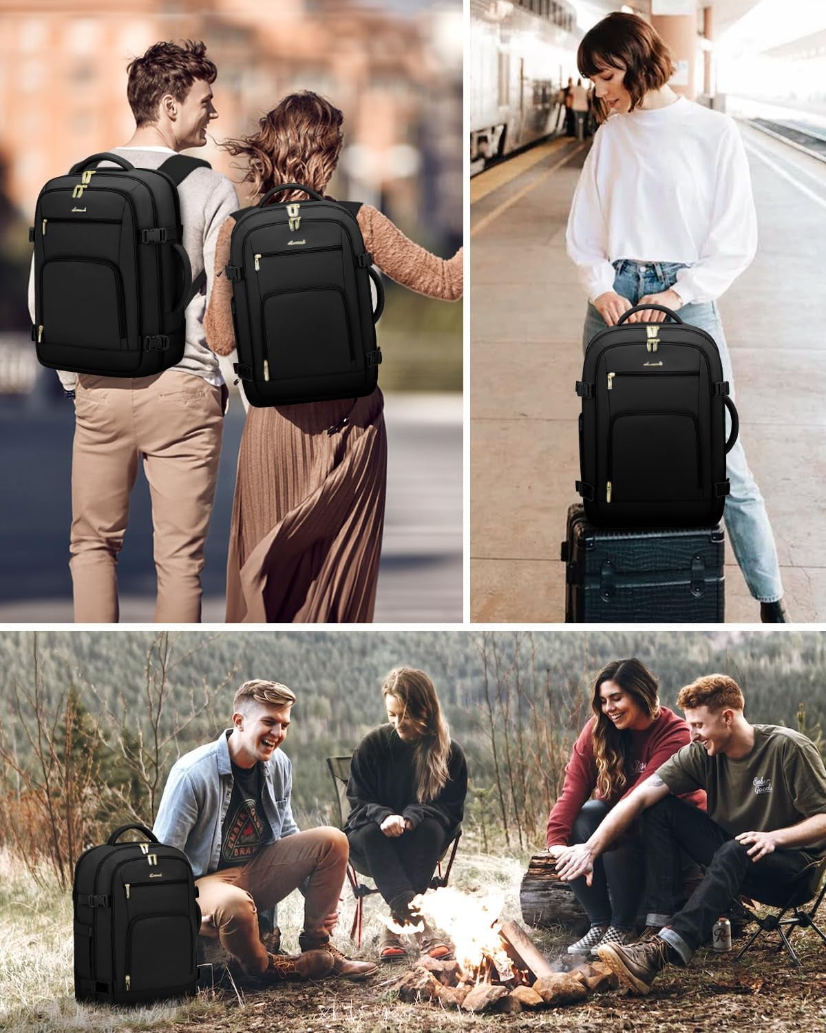 LOVEVOOK Travel Backpack For Women, 40L Carry On Backpack Flight Approved, TSA Personal Item Travel Bag Fits 17 Inch Laptop, Business Weekender Overnight Waterproof Daypack With 2 Cubes, Grey-Pink