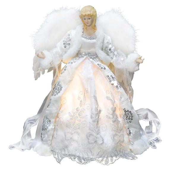 12" LED Christmas Tree Topper Angel with Lights, Battery Operated Xmas Tree Treetop Ornament