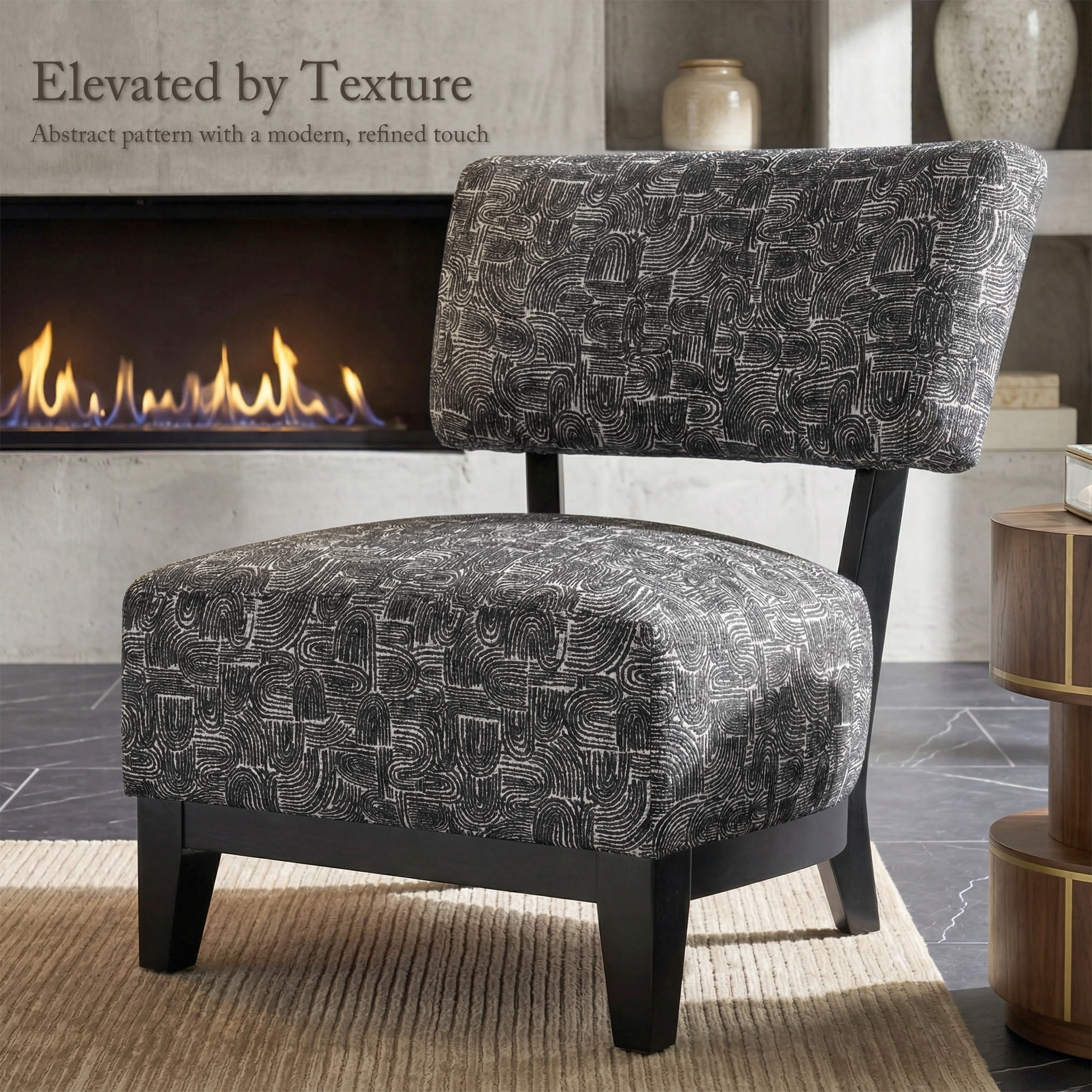 Aenkyo Contemporary Chenille Fabric Armless Accent Chair, Black