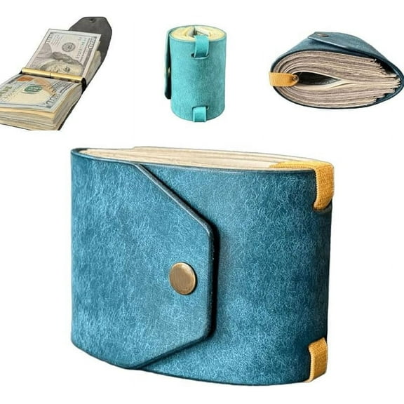 Hukai The Cash Wrap Wallet, Fast Cash Access Money Holder for Cash, Leather Money Wallet Organizer, Handy Purse Bands with Magnetic Clasp (Blue)
