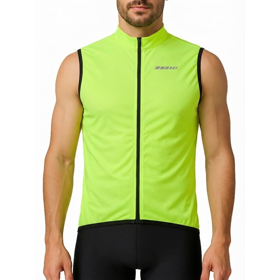 Qualidyne Men's Sleeveless Bike Jersey, Full-Zip Quick-Dry Cycling Vest Top with 3 Rear Pockets & Reflective Detail