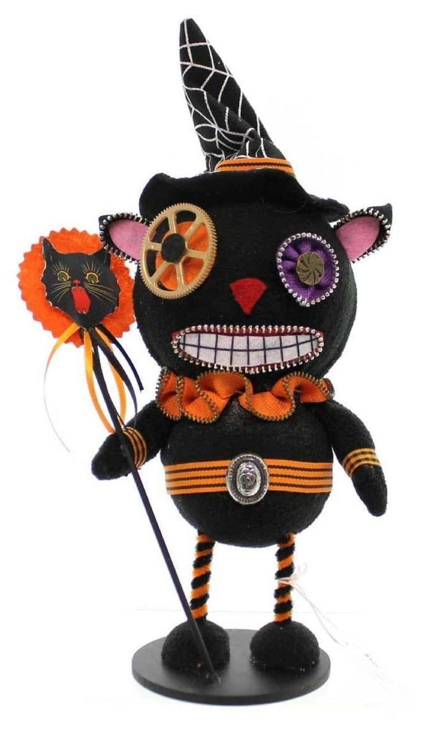 GALLERIE II 12 Black and Orange Cat Zipper Halloween Figure