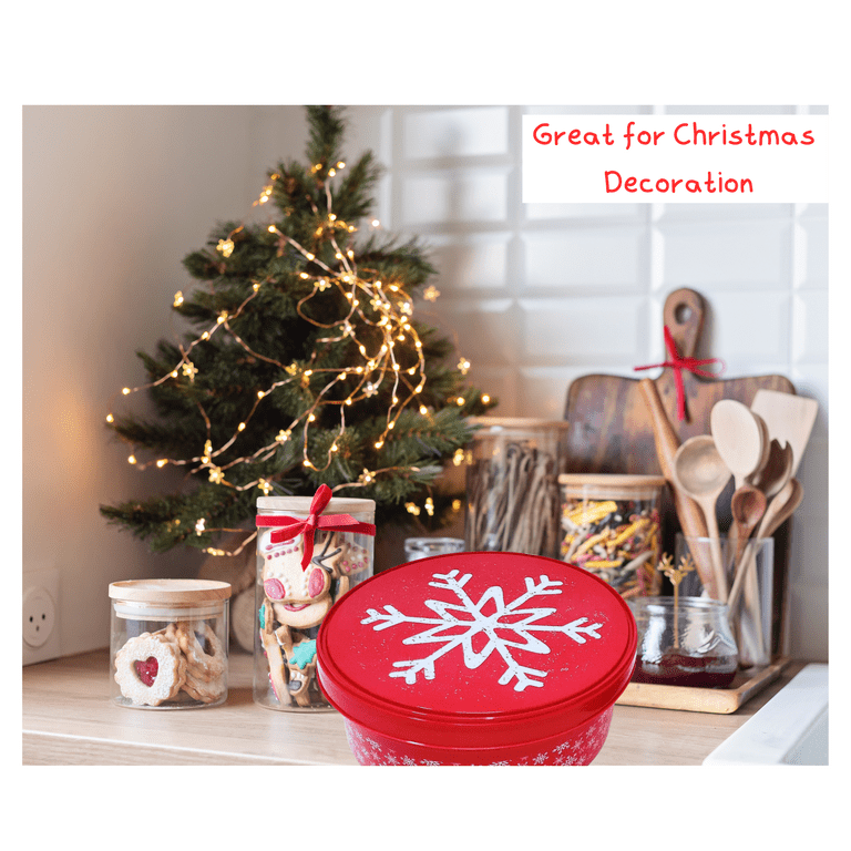 Round Christmas Containers Plastic Food Storage with Lids Joy to the World  Printed Tubs for Cookies Candies Gift Canister Party Favor Xmas Home Table  Decor Pack of 2 w/ Bonus Snoep in