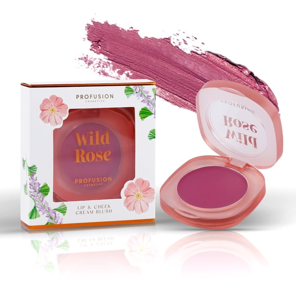 Profusion Cosmetics Petal Perfect Lip & Cheek Cream Blush, Long-Wearing Vegan Multi-Use Makeup with Vitamin E for Buildable Natural Glow, 4 g, Wild Rose