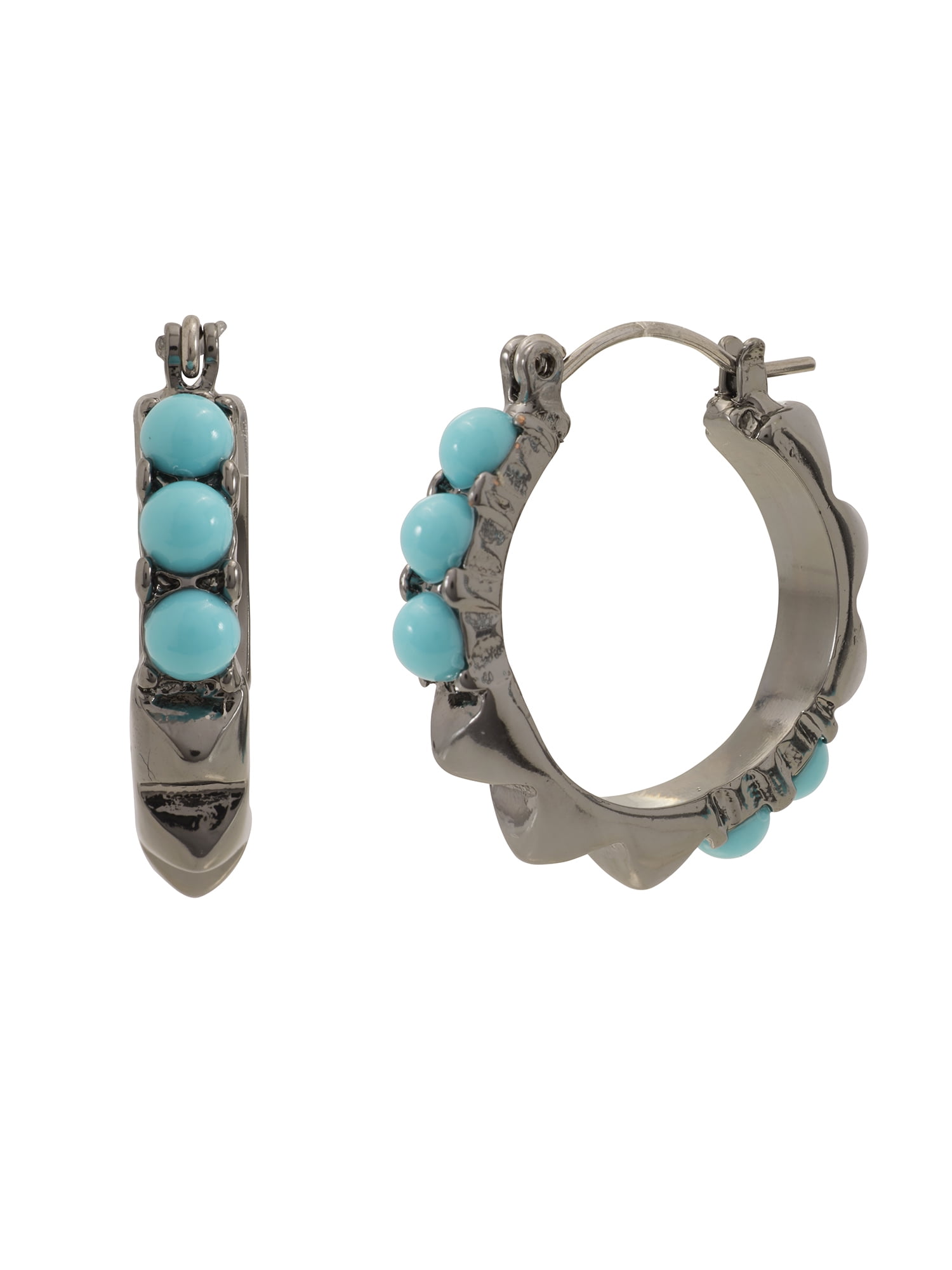 Madden NYC Women's Turquoise Western Mixed Swag Chain & Hoop 3-Piece Earring Set